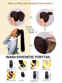24 Inch Long Straight Ponytail Hair Extensions, Clip-In Synthetic Fiber Ponytail For Women, Natural Daily Use (Gray) - Grey - View 9