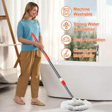 Spin Mop And Bucket With Wringer Set, 360° Mop And Bucket System With 3 Microfiber Mop Refills And 61" Extended Handle For Floor Cleaning - White 6 Heads + Floor Brush - View 7