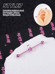 1pc Sweet Pink Industrial Earring Star Industrial Piercing Jewelry Stainless Steel Heart Industrial Earrings For Women Men Industrial Bar Piercing Cartilage Helix Piercing Earrings Pink Industrial Barbell Body Piercing Jewelry 38mm 1&1/2 Inch Industrial Piercing Bar For Christmas Valentine Gift Valentine's Day Party Daily Wear Night Out Social Gatherings Daily Wear Valentines,Mom,Mother,Mother's Day,Gift - Multicolor - View 8