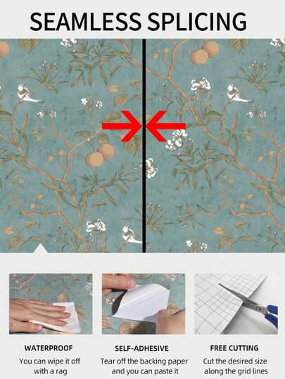 44.5*100cm Peel Stick Wallpaper Roll Vinyl Material ative Self Adhesive Home Bohemian Vintage Bloemen Pattern Bedroom, Living Room, Kitchen, Bureau view 9