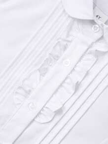 Young Girl Classic Lantern Sleeve Ruffle Collar White Short Sleeve Blouse, Suitable For School, Party, Performance, Formal Occasions - White - View 5