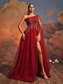 Váy dạ hội lưới đính sequin dài thanh lịch VIPGIRL dành cho nữ - Màu Đỏ Sâu - Xem 7