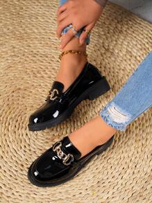 复古英伦风格蝴蝶结一脚蹬乐福鞋女士厚底粗高跟鞋春秋季 - 黑色 - 查看 3