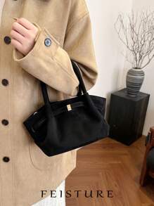 1 件 FEISTURE 小号绒面饺子手提包，带扣肩带，单肩包，带可拆卸肩带，适合女孩、女士、大学生、年轻专业人士，适合工作、商务、通勤、学校，女士包包优雅、奢华