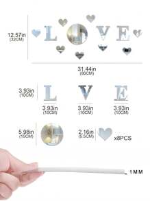 Juego de 12 piezas de pegatinas decorativas de espejo acrílico con diseño LOVE, autoadhesivas y removibles para decorar la pared, manualidades DIY románticas para el hogar (Plata) Decoración de pared con espejo, decoración de habitación, decoración de baño, decoración de sala de estar - Plateado - Ver 13