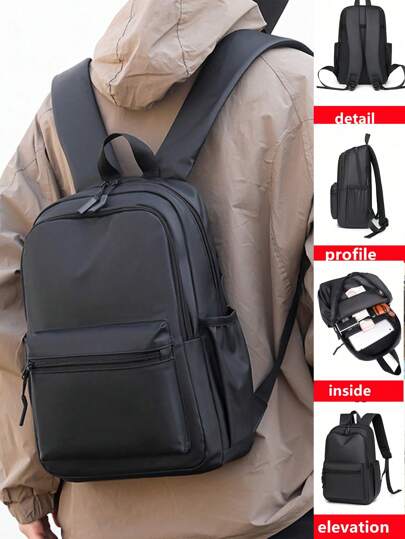 1 件学院风纯色拉链背包，简约休闲时尚，牛津布，防水，适合日常/度假使用，学生尖叫包背包冬季圣诞礼物书包露营夏季返校沙滩包笔记本电脑包运动生活男士包包背包旅行必备大包春季学校背包