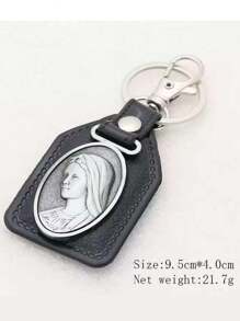 1 Peça Pingente De Carro Com Cruz De Nossa Senhora De Metal Vintage Personalizado & Pu Material Com Anel De Gancho Para Chaves