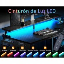 Escritorio Para Ordenador Con Enchufe Led En Forma De L - Negro - Ver 3