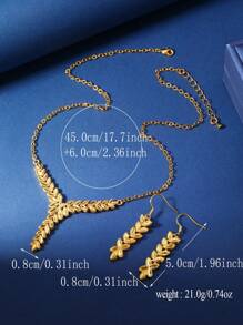 2 件/套斋月小麦吊坠项链和耳环套装，24K 镀金铜女士珠宝套装 - 金黃色 - 查看 4