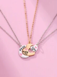 3入組愛心和月亮形狀的鋅合金項鍊,適用於母親節、姐妹節等節日禮物 - 彩色 - 查看 3