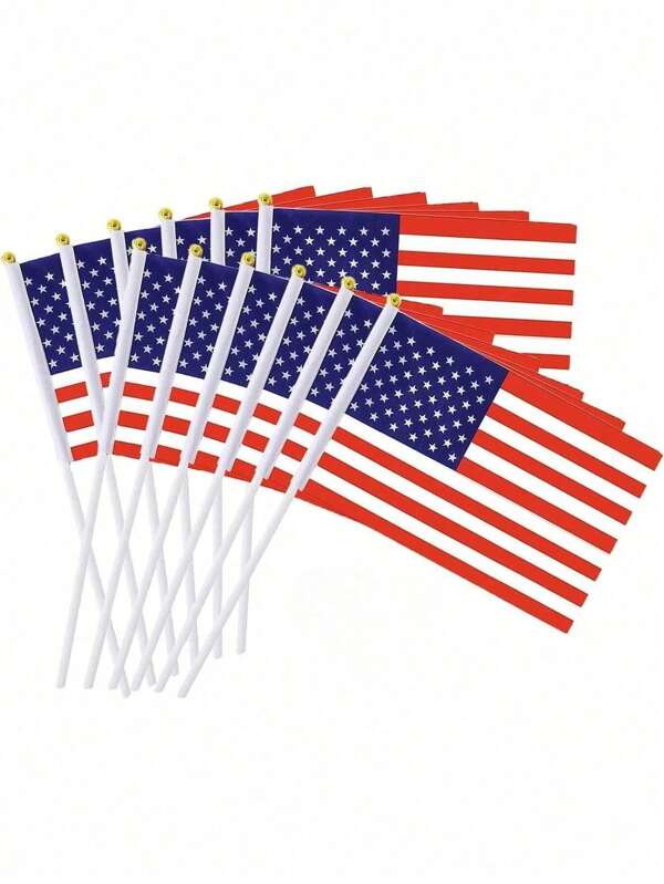 5/10pcs American Flag, Mini Handheld Flag, Polyester Full-Color Tear Resistant Flag, Commemorative Terrace Decoration Outside Patriotic Holiday Courtyard