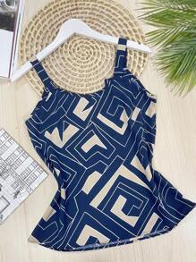Beautiful Fashion Crepinho Fabric Printed Tank Top - 藍色 - 查看 2