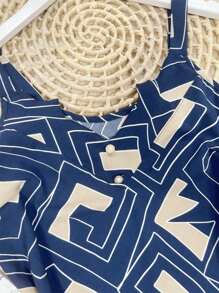 Beautiful Fashion Crepinho Fabric Printed Tank Top - 藍色 - 查看 3