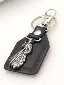 1 Peça Pingente De Carro Com Cruz De Nossa Senhora De Metal Vintage Personalizado & Pu Material Com Anel De Gancho Para Chaves