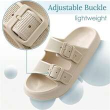 Sandals For Women And Men Pillow Slippers Double Buckle Adjustable Slides EVA Flat Sandals - Brown - View 6