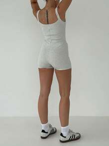 Women's Bodycon Sleeveless Romper Solid Color Ribbed Sleeveless U-Neck Short Slim Jumpsuit