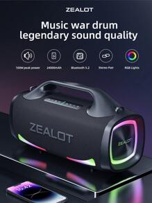ZEALOT S79 Wireless Speaker 100W Power Outdoor Portable Subwoofer RGB Color Light Wireless Speaker, 24000mAh Battery, 8 Hours Of Gaming Time, Stereo Sound Effects, Compatible With SD Card/USB/AUX/Supports Serial Connection, Supports Mobile Phones/Tablets/TVs/Computers, Suitable For Outdoor/Indoor/Beach/Gatherings - 黑色 - 查看 1
