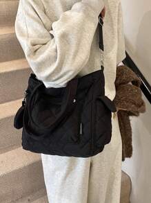 Bolso de tote acolchado de unicolor de gran capacidad y estilo casual de negocios, ligero, con monedero. Nuevo bolso de estilo coreano de mochilero para estudiantes de secundaria, bolso casual de hombro y bandolera para mujeres