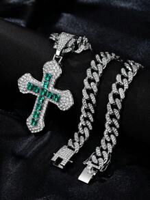 1pc Men's New Arrival Oversized Cross Pendant Necklace, Creative European & American Style Diamond Encrusted Metal Cross Design, Versatile For Everyday Wear For Both Men And Women - Various - View 16