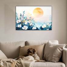 GUTTATY BUTURCAR Flower Canvas Wall Art Decor, Spring Wildflower Print Painting For Room Bathroom Wall Decoration, Modern Nature Flower Landscape Picture, Framed Blue&White Floral Artwork Poster 12x18 Inches