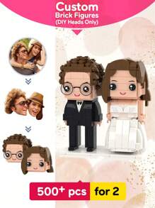 1个定制迷你人偶，个性化积木人偶，情侣定制积木人偶，定制方形脸积木头，定制积木人偶，适合14岁以上成人作为个性化迷你人偶礼物，定制迷你积木套装，仅头部可定制，送给男友的礼物，家居装饰客厅 - 新郎與新娘款式2 - 查看 1