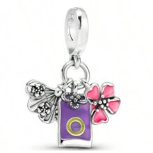 1 件银色闪光塔粉色爱心钻石浪漫求婚高玻璃春季旅行蝴蝶熊粉红钻石吊坠饰品原创手链项链手链珠子 DIY 珠宝制作礼物适合女性女孩