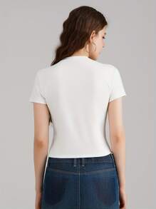 Women Crop Tops Summer Casual Slim Fit Solid Color Short Sleeve Basic T-Shirts For Party Streetwear