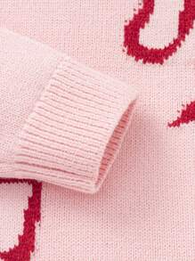 Balabala Tween Girl 2025 New Year Bow Jacquard Round Neck Drop Shoulder Long Sleeve Casual Sweater - Red - View 10