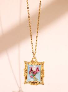 1 pieza Collar colgante de metal esmaltado con pintura de flores coloridas, joyas elegantes y románticas de moda para fiestas para mujeres