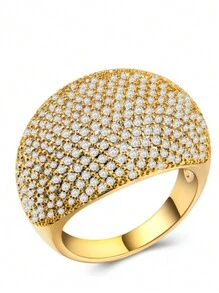 Anel de Domo de Diamante - Anel de Moda Feminino em Prata com Grande Vazado de Casamento Feminino, Cristal de Metal, Anel Quadrado com Pedra Cristalina Tamanho 6-10
