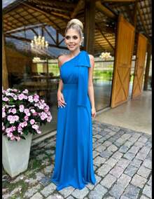 Long Party Dress With Lace, Lined Cups, Comfortable, Elegant, Simple - 寶藍色 - 查看 5