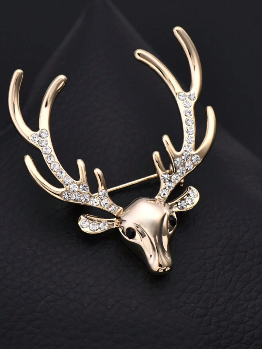 High-End Suit Accessories, Ins Feng Shui Metal Brooch, Diamond Elk Brooch, Jacket Corsage, Christmas Fashion - 金色 - 查看 1