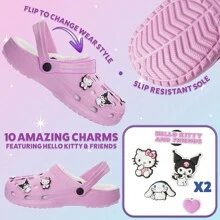 Hello Kitty Clogs Winter Fleece Lining & Removable Charms Warm Slip On Garden Shoes With Strap - Pink - View 3