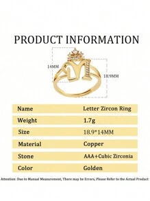1 件时尚个性化锆石 26 字母戒指，女士可调节情侣戒指，奢华礼物，海外全新设计