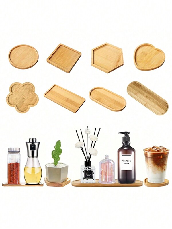 1 bandeja de bambu, prato de madeira para armazenamento de banheiro para aromaterapia, lavagem das mãos, xampu, sabonete, esponja, adequado para cozinha doméstica, penteadeira, sala de estar para guardar frascos de especiarias, porta-copos, joias, plantador, aquário, decoração para casa, acessório de banheiro