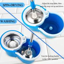Spin Mop And Bucket Set, Mop And Bucket With Wringer Set, 360°Spin Mop Kit With 2 Extra Microfiber Mop Replacement Heads, Spinning Mop Bucket System For Floor Cleaning (Blue) - 藍色 - 查看 4
