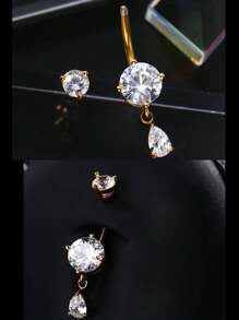 Belly Button Ring Dangle Belly Rings Steel Belly Button Piercing Jewelry Teardrop Navel Ring For Women - Multicolor - View 3