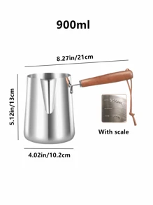 1 件不锈钢拿铁艺术杯，带刻度，奶泡器，蜡熔杯，耐热木手柄，兼容电磁炉，多用途咖啡奶油壶，适用于咖啡馆、咖啡店、家庭使用的牛奶蒸锅，250ml/350ml/600ml/900ml 返校 - 銀色 - 查看 13