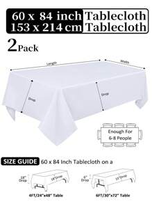 2 Packs White Rectangle Table Cloths For 4FT/6FT/8FT Rectangular Tables In Size 60*84/60*102/60*126/90*132/90*156 Inch, Wrinkle Resistant Washable Polyester Fabric Tablescloth For Buffet Banquet Wedding Dining Party