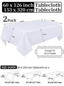 2 Packs White Rectangle Table Cloths For 4FT/6FT/8FT Rectangular Tables In Size 60*84/60*102/60*126/90*132/90*156 Inch, Wrinkle Resistant Washable Polyester Fabric Tablescloth For Buffet Banquet Wedding Dining Party