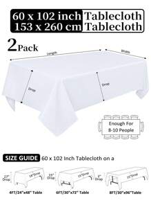 2 Packs White Rectangle Table Cloths For 4FT/6FT/8FT Rectangular Tables In Size 60*84/60*102/60*126/90*132/90*156 Inch, Wrinkle Resistant Washable Polyester Fabric Tablescloth For Buffet Banquet Wedding Dining Party