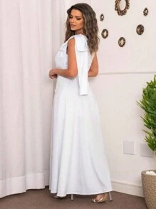 Long Party Dress With Lace, Lined Cups, Comfortable, Elegant, Simple - 白色 - 查看 2