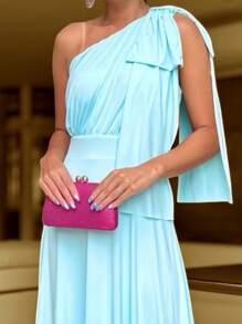 Long Party Dress With Lace, Lined Cups, Comfortable, Elegant, Simple - 藍色 - 查看 3