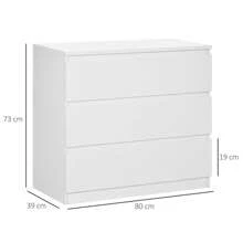 HOMCOM Commode 3 tiroirs commode chambre meuble de rangement épuré style moderne pour chambre à coucher, salon - 80 x 39 x 73 cm, blanc