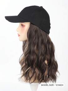 Parrucca da cappellino con medie onde ricce, nera, marrone, biondo con riflessi, pezzi per extension, sintetica, da 12 pollici, con cappellino da baseball attaccato, regolabile, adatta per uso quotidiano delle donne