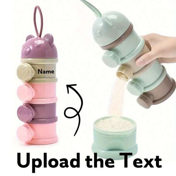 Caixa de leite em pó personalizável com nome, portátil, fofa e em formato de urso, ideal para armazenar alimentos, cereais e lanches infantis. Livre de BPA, perfeita para presentear recém-nascidos. Caixa de presente personalizada, multifuncional, decorativa, com letras, elegante, moderna, colorida, kawaii, adorável, fofa, casual, personalizada, única, para filho, filha, crianças, estilo urbano, perfeita para a volta às aulas.