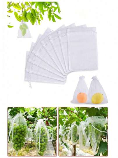 50pcs White Fruit Protection Net Bags With Drawstring, Reusable Fruit Cultivation Protection Bags For Strawberry Cover, Pest Control And Anti-Dust