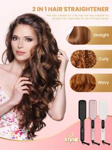 1pc Wide Titanium Flat Iron For Thick Hair & Curly Hair, 2 Inch Fast Heating Hair Straightening Styling Iron, Dual Voltage, Auto Off, With Glove & 2 Clips - UK Plug(220-240V) - View 8