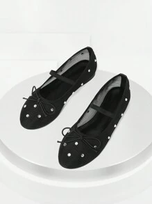 Giày ba lê lưới thời trang cho nữ trang trí bằng đá Rhinestone mũi tròn thắt nơ Giày lười Mary Jane Giày ba lê thường ngày trang trọng cho ngày lễ tình nhân - màu đen - Xem 6