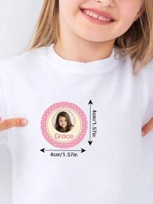 15/35/70pcs Custom Pink Round Waterproof Photo Name Stickers, Personalized Photo Name Labels PVC Stickers, Back To School Children Photo Stickers, Multipurpose Colorful Photo Name Stickers For Clothes, School Supplies, Lunch Boxes, Water Bottles, Notebooks, Waterproof, Adhesive, Cute, Customized, Personalized Back To School Ideal Gift For Son, Daughter, Student, Kids, Anniversary, Family, Children's Day, Birthday, Teachers